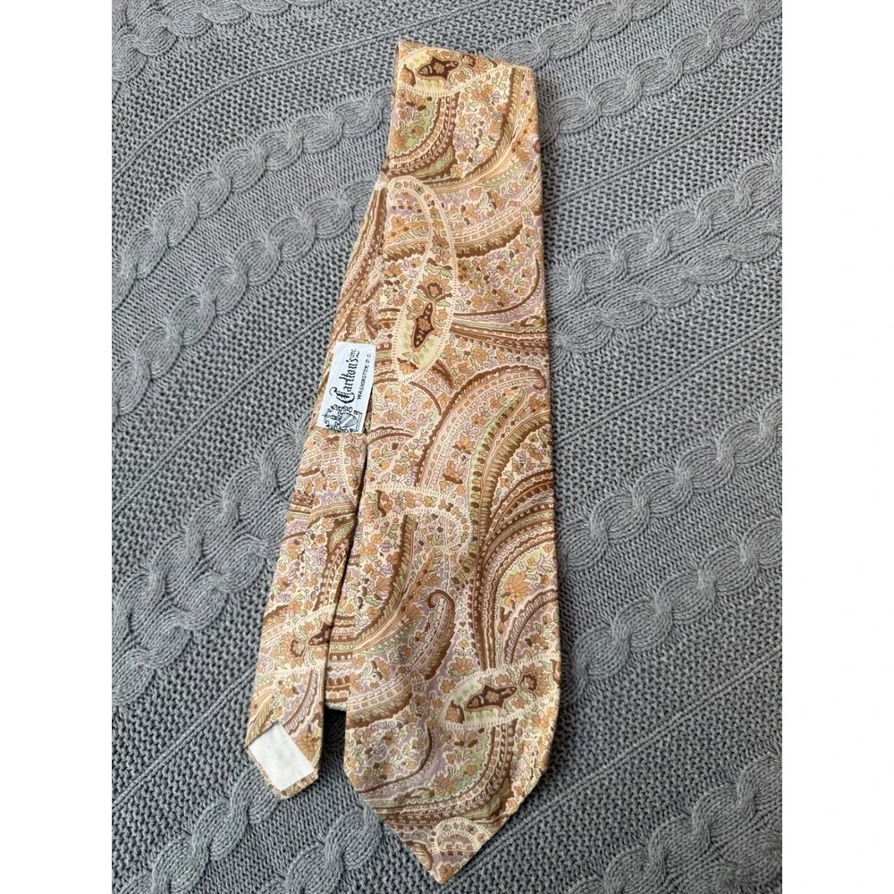 Liberty of London Carlton's Paisley Vintage Tie 100% Cotton Preppy Mens Tan